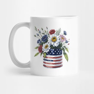 Vivid Summer Flower in USA Flag Tin Can Mug